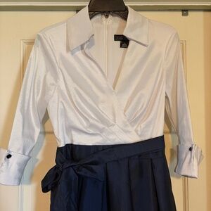 Jessica Howard White & Blue gown